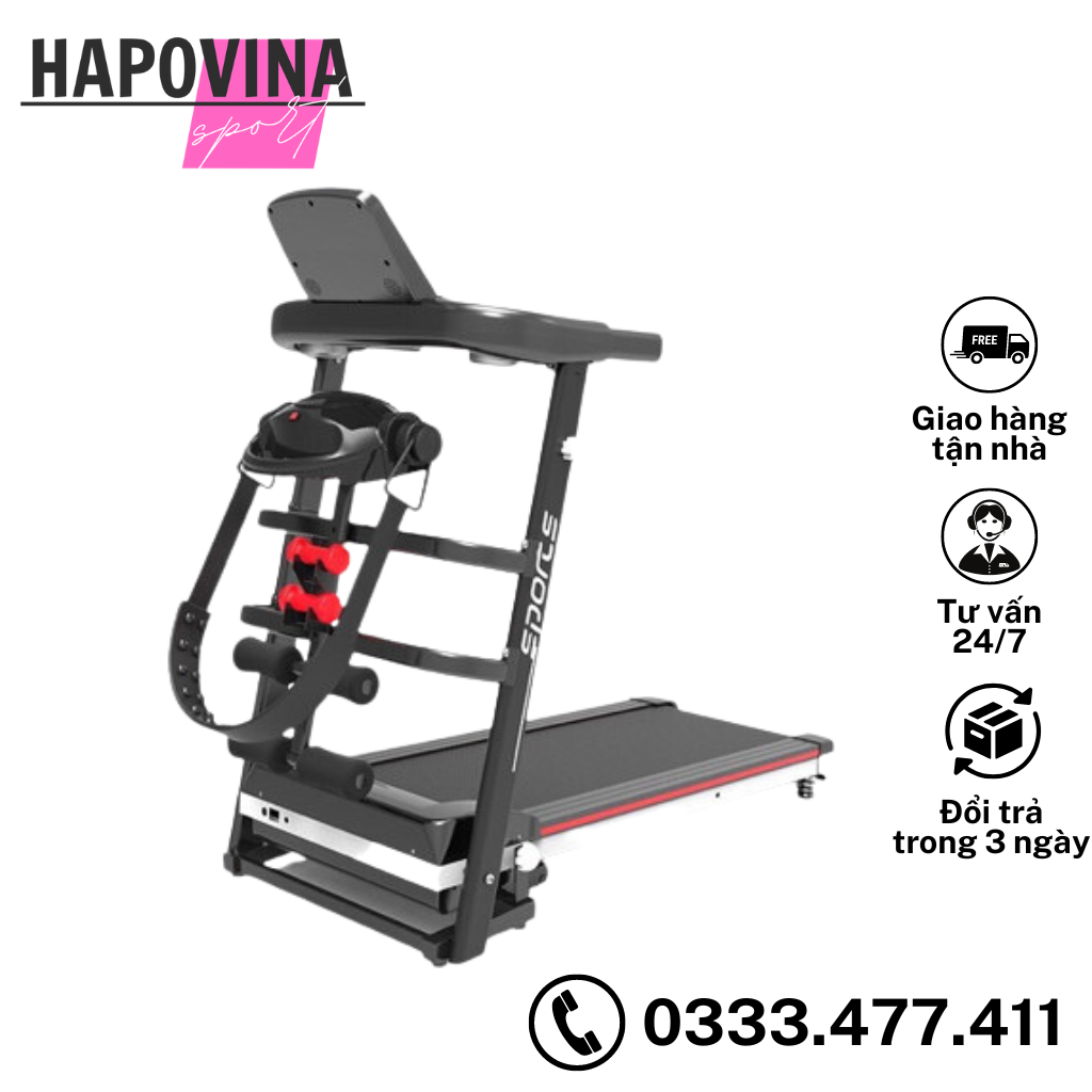 Máy chạy bộ đa năng a7s, máy chạy bộ tại nhà - tập cơ bụng, tay - màn hình lcd 4.0