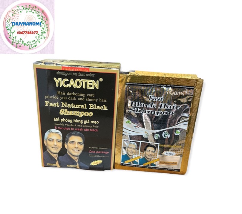 Gội Đen Tóc YICAOTEN nhân sâm hộp 10 gói, giúp làm đen các vùng tóc bạc, chỉ cần gội là đen, không kích ứng da đầu, không ngứa, không hôi _ THUYNANOMI