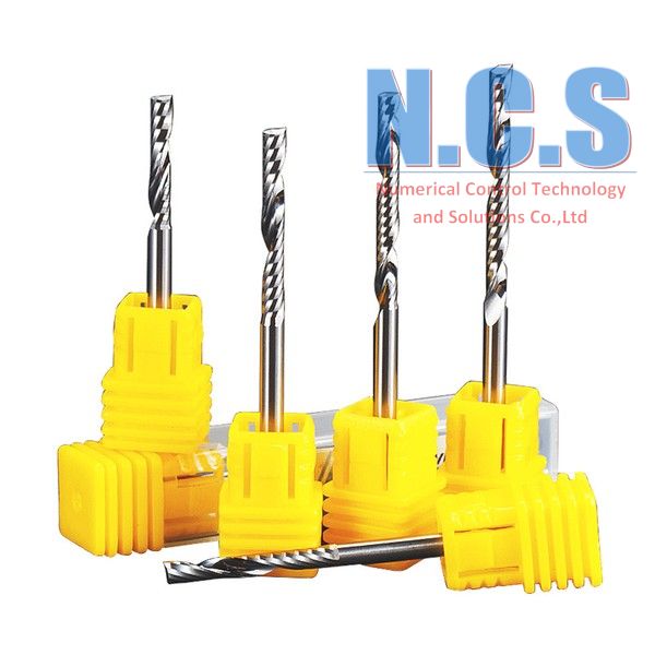 Huhao - Bộ 5  mũi dao cắt gỗ CNC MDF cán 3.175mm, xoắn 1 lưỡi loại tốt