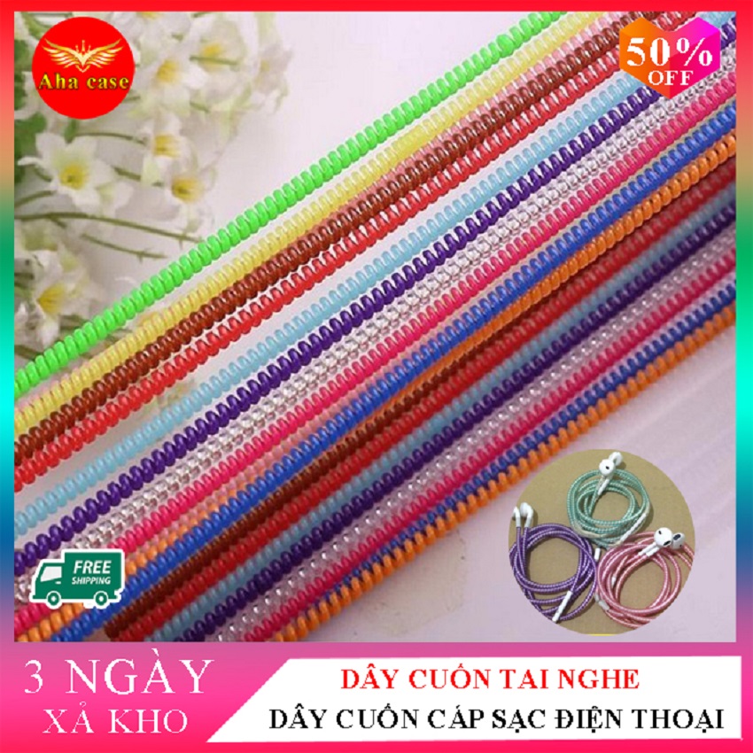 Dây cuốn tai nghe [Sale 1k - Giá hủy diệt] dây cuốn cáp sạc điện thoại nhiều màu sắc giúp bảo vệ cáp sạc và tai nghe