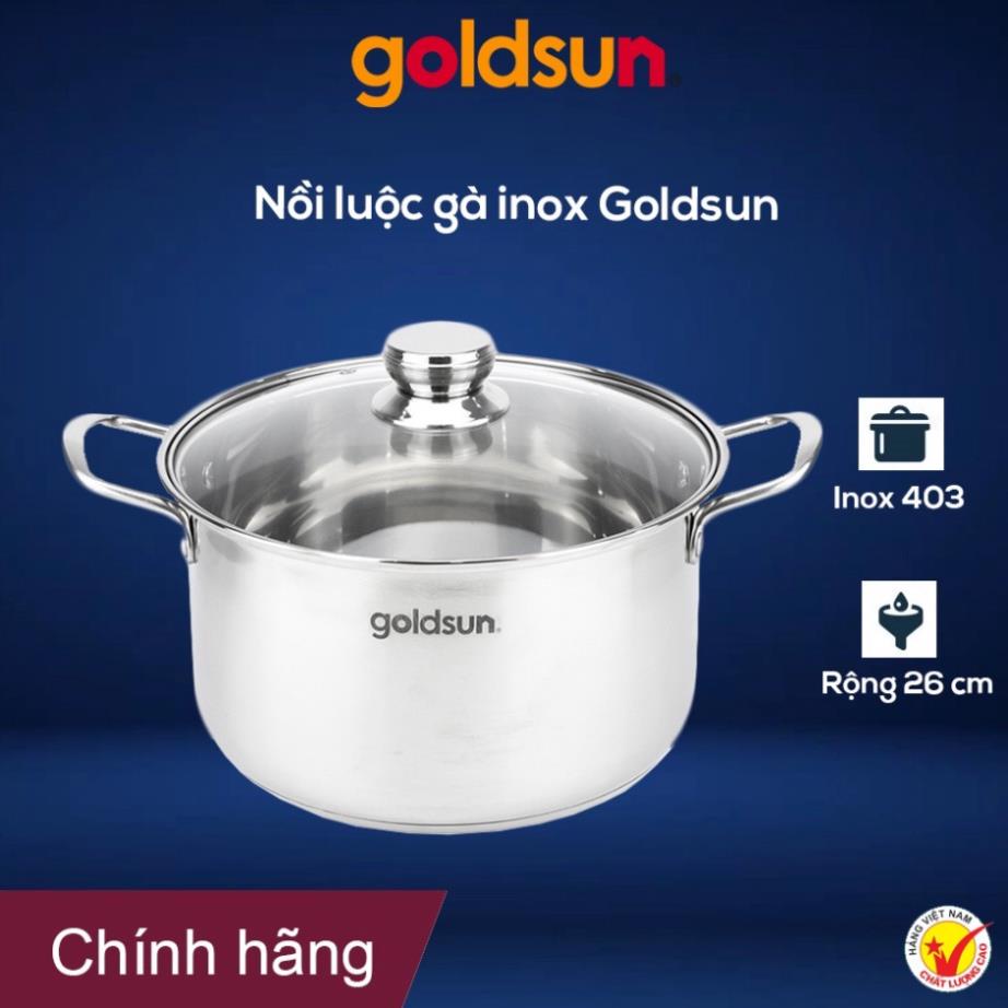 Nồi luộc gà, nồi inox goldsun ge43-1302sg size 26 cm - hàng chính hãng