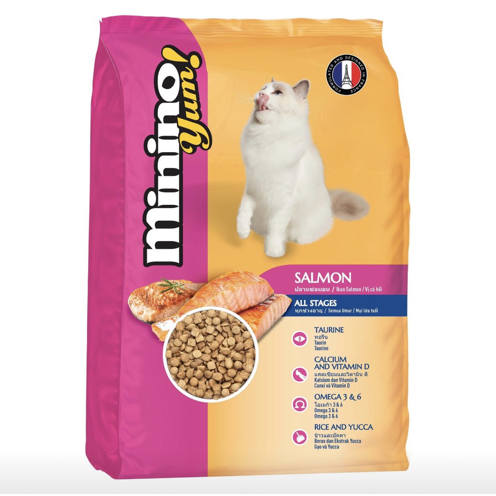 5 gói thức ăn hạt cho mèo mọi lứa tuổi vị cá hồi minino yum 350g