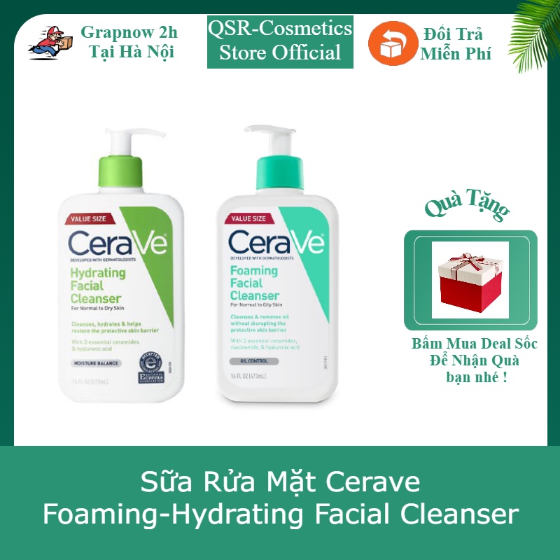 Sữa Rửa Mặt Cerave Foaming-Hydrating Facial Cleanser 236ml/473Chính Hãng Pháp