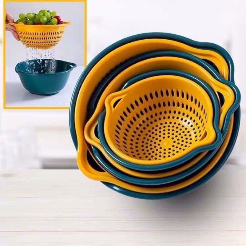 Rổ nhựa chữ nhật kèm chậu Set rổ 6 món