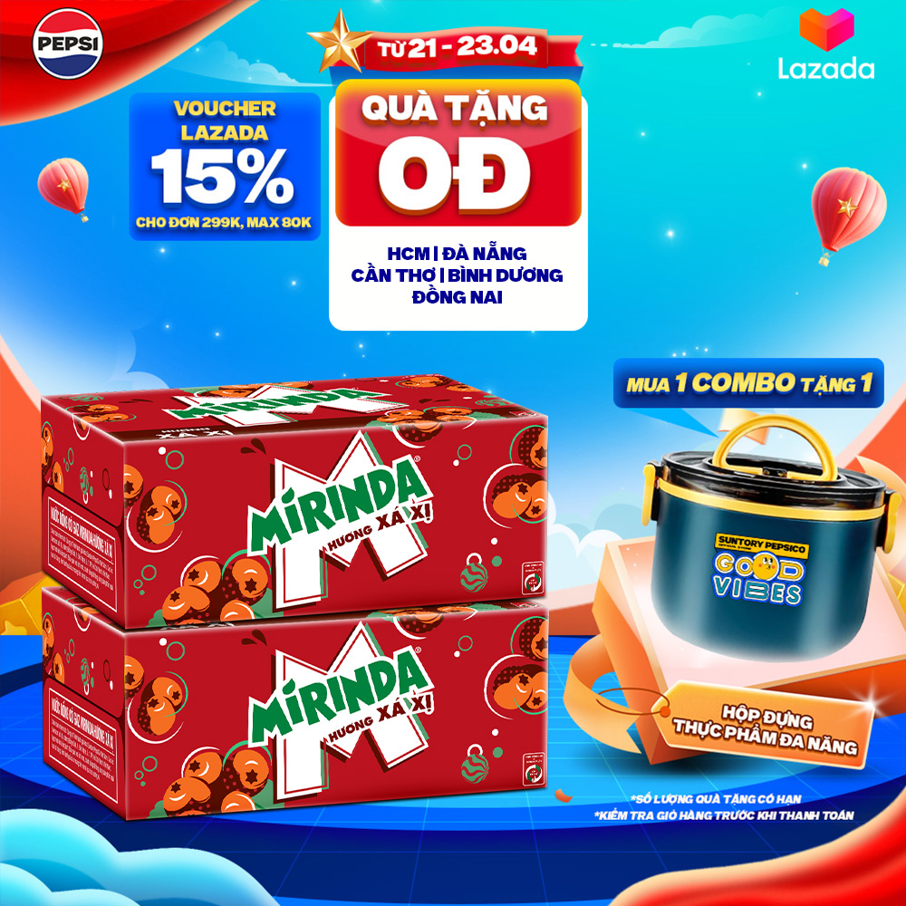 Combo 2 Thùng 24 Lon Nước Ngọt Có Gaz Mirinda Xá Xị (320ml/lon)