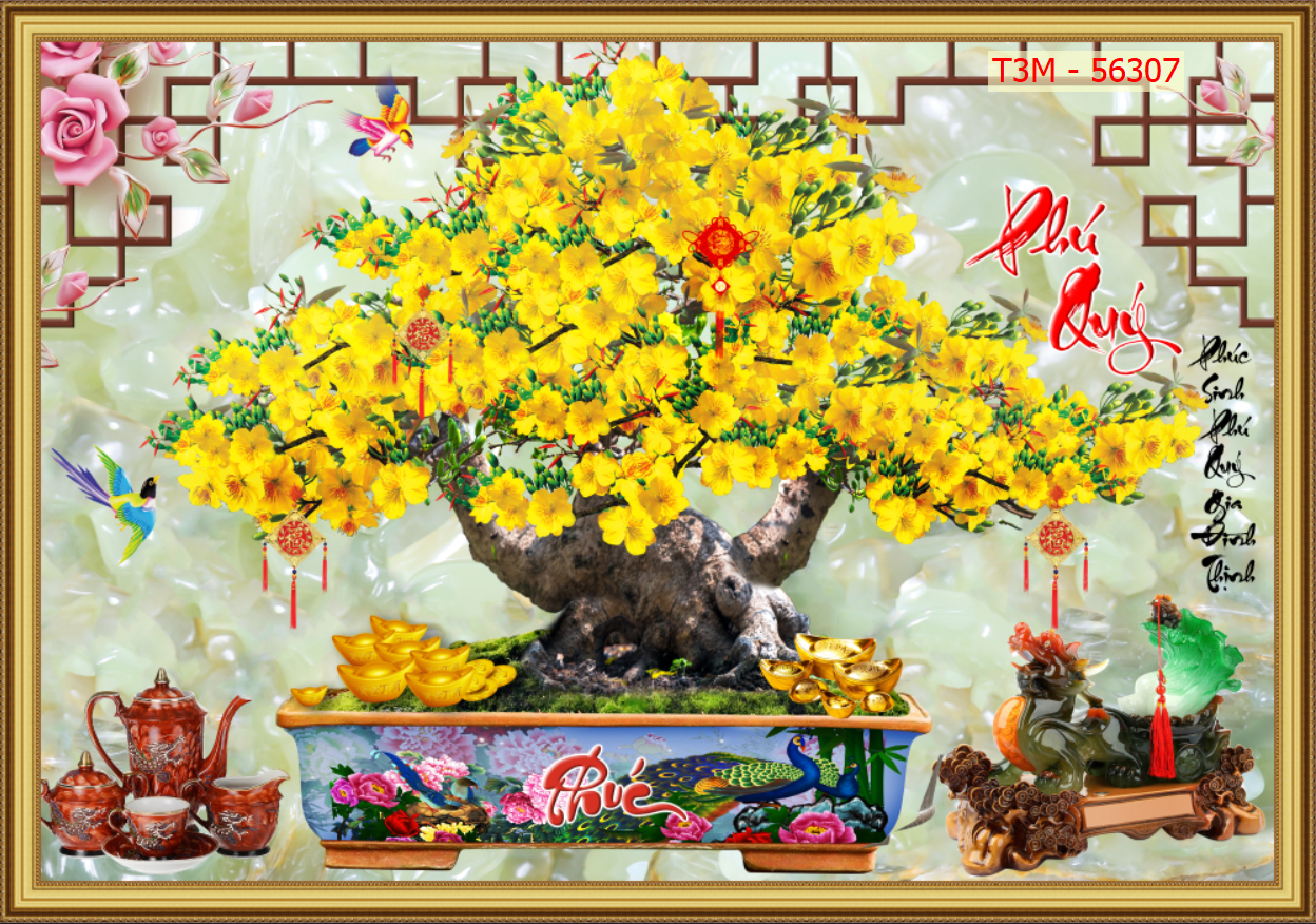 Decal dán tường - Tranh dán tường 3D phủ kim sa Hoa mai