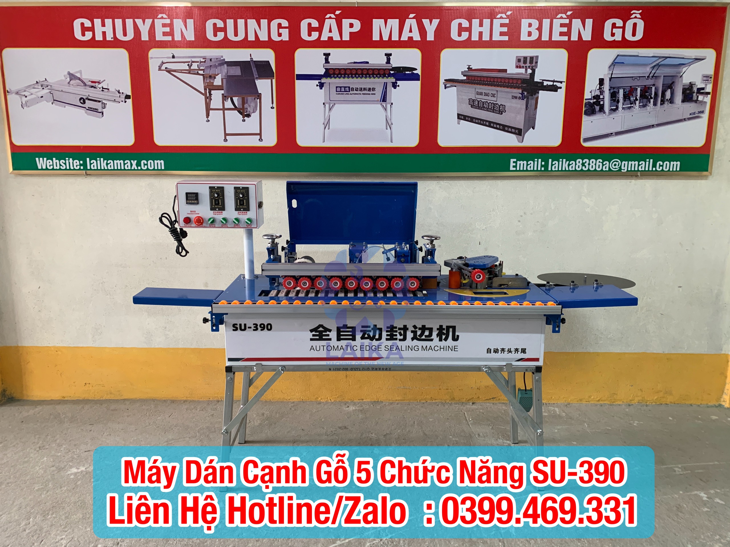 Máy dán cạnh gỗ 5 chức năng su-390 .máy dán cạnh cho ra sản phẩm hoàn thiện .có thể dán thẳng , dán cong , dán vát 45 độ
