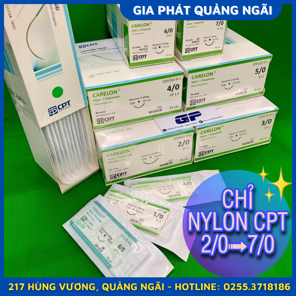 CHỈ PHẪU THUẬT CARELON CPT NYLON 2/0-3/0-4/0-5/0-6/0-7/0 KHÔNG TIÊU