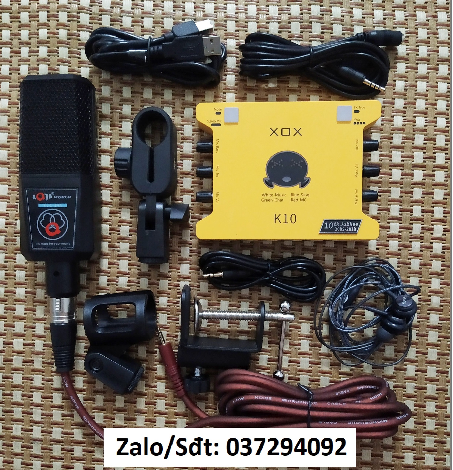 Mic thu âm AQTA ALC-280 và Sound card K10 đời 2020 kèm dây live stream tặng tai nghe nhét tai
