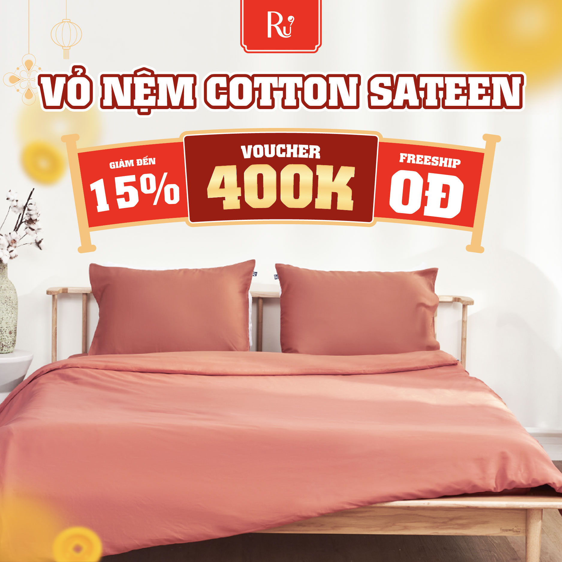  Vỏ Ga Nệm Cotton Sateen Ru9 | 100% Cotton Thiên Nhiên - Không Vón Cục | Mềm Mịn và Thoáng Mát | Màu Trơn | 7 Màu Sắc 