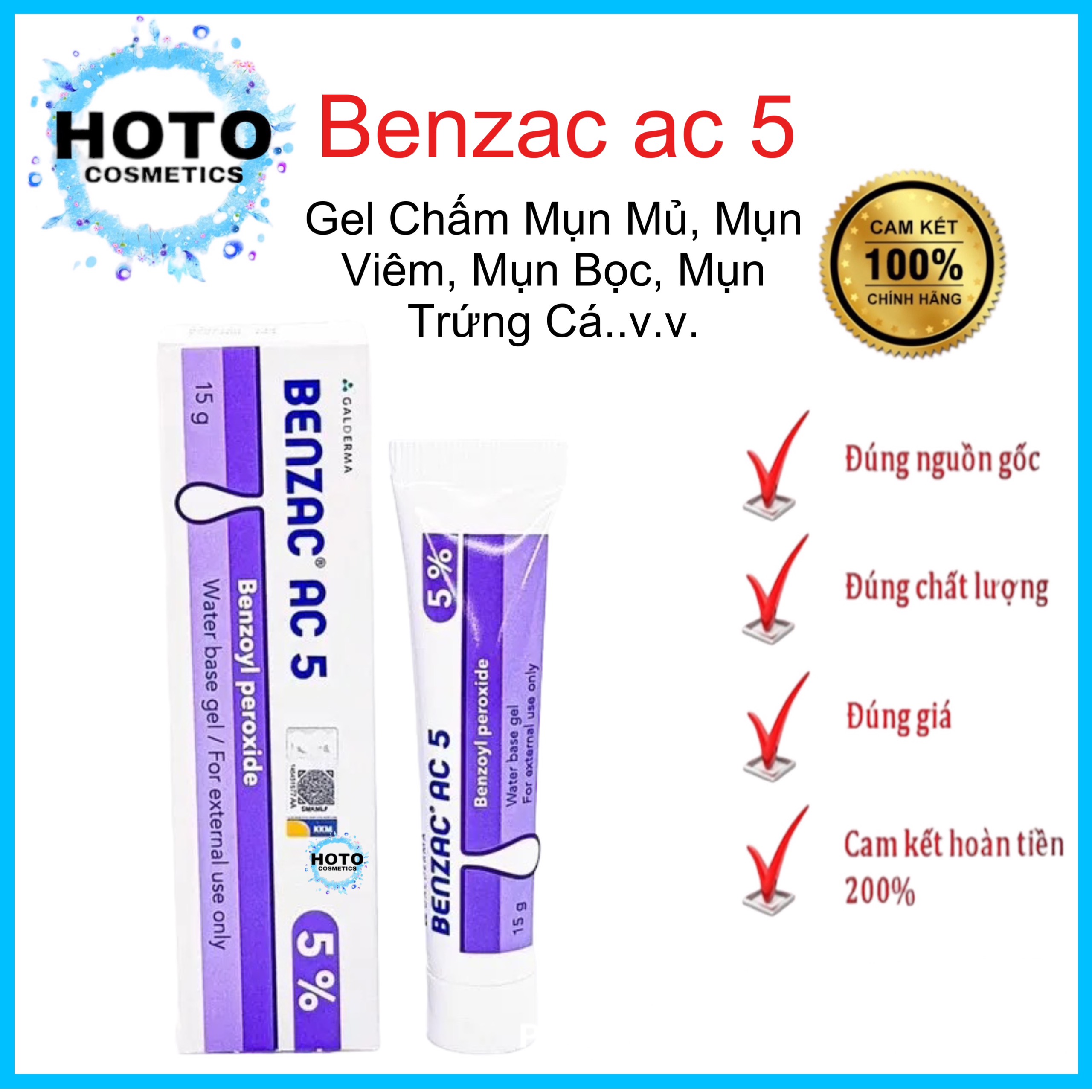 Benzac ac 5 15g - kem ngừa mụn benzac ac 5% benzoyl peroxide dưỡng da