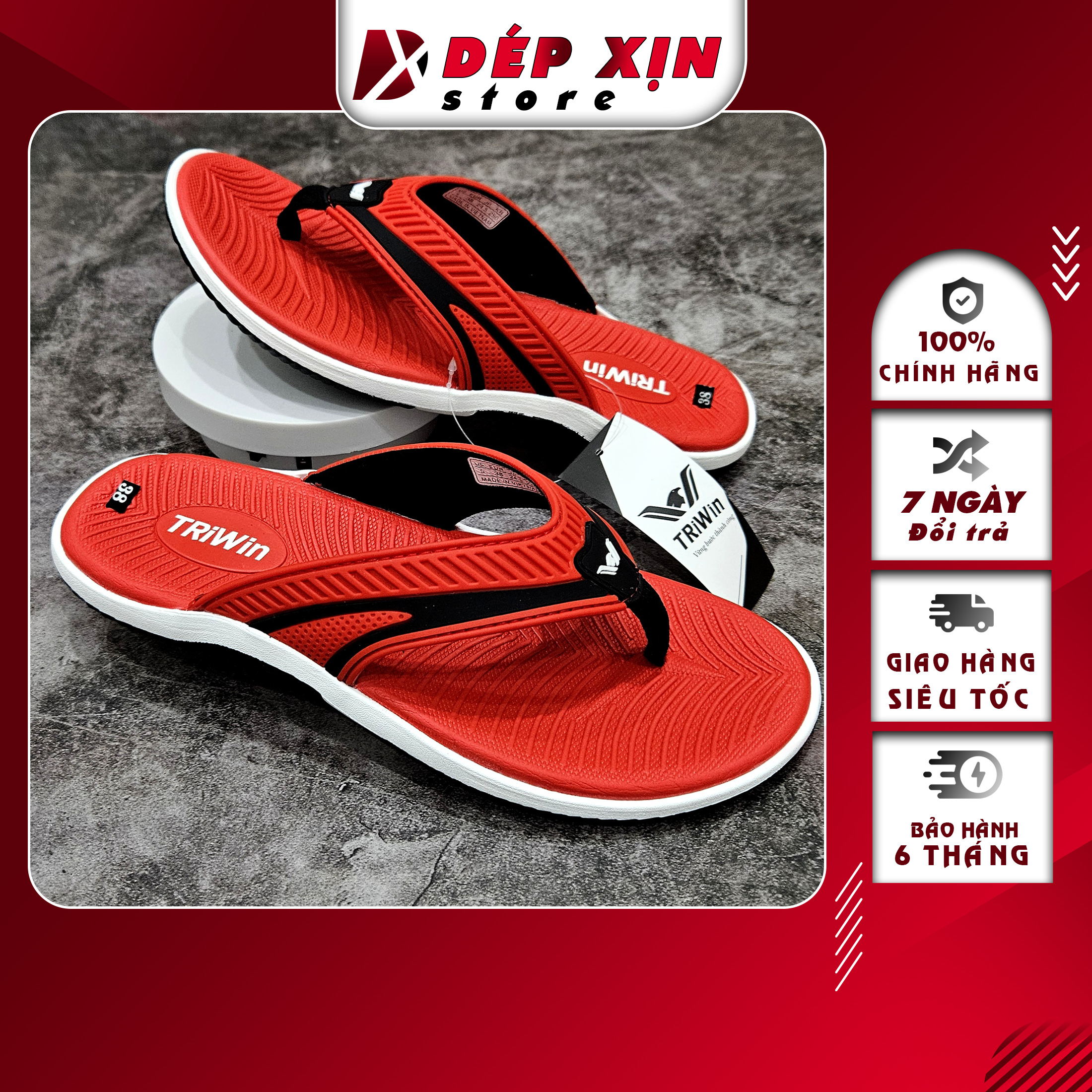 Dép Kẹp Nam Nữ Cao Cấp , Dép Xỏ Ngón Triwin Quai Nhựa Mềm Đế Cao Su Chống Trượt Không Thấm Hút Nước Siêu Bền (Đỏ)