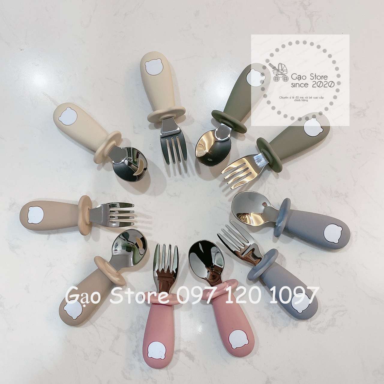 Set thìa dĩa ăn dặm hình gấu silicon cao cấp an toàn cho bé Bar Rot