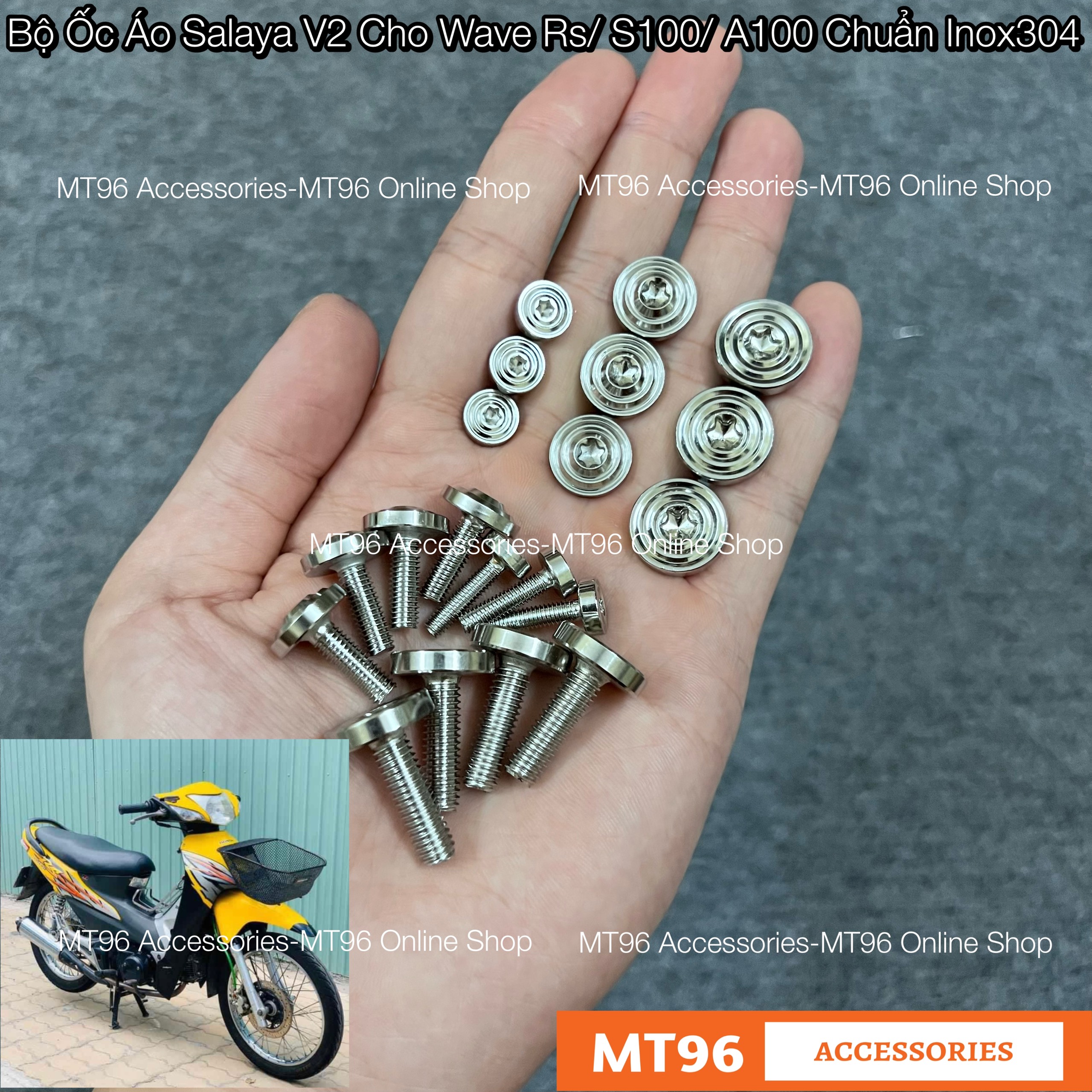 Bộ ốc áo salaya v2 cho wave rs, wave s100, wave a100 chuẩn inox304
