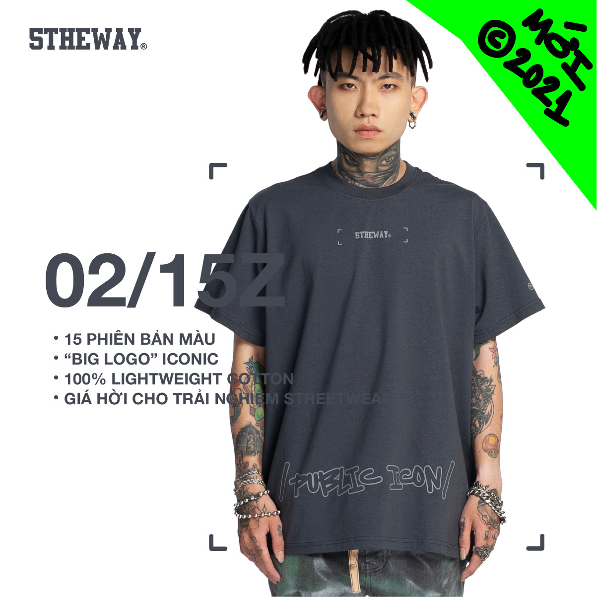 5theway® /public icon/ big logo square tee™ in castle rock aka áo thun 5theway tay ngắn xám