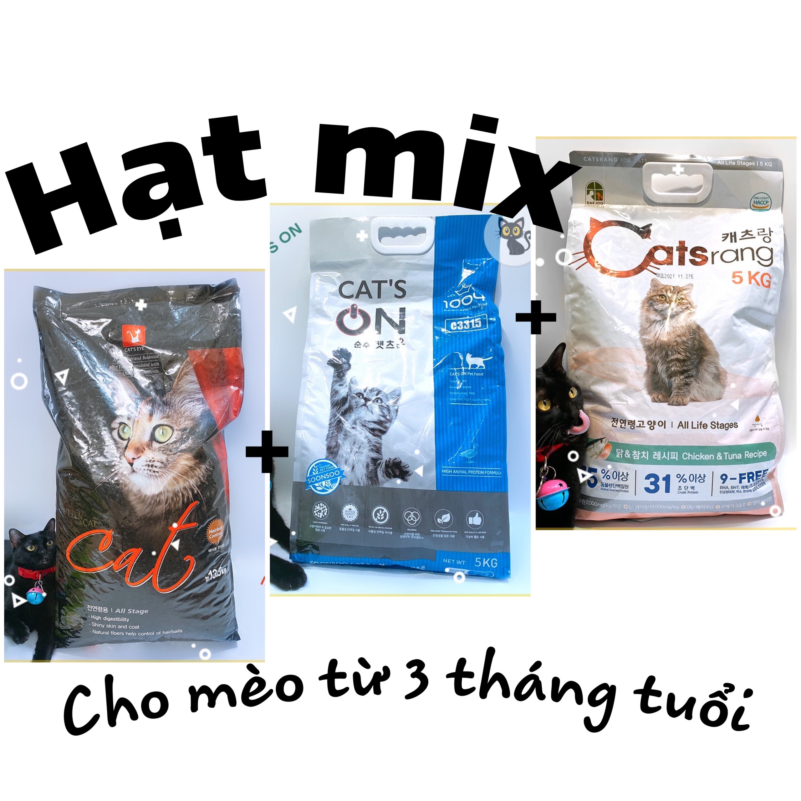 Hạt cho mèo mix Catsrang + Cat’s On + Cat’s Eye 1kg, nhiều vị, dễ ăn, phù hợp mèo kén ăn, Shop Cat Mun