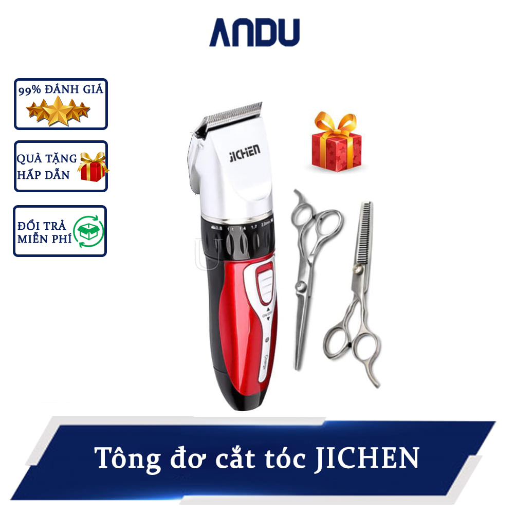 Tông đơ cắt tóc gia đình jichen jc-0817 máy cắt tóc + tặng 1 bộ kéo cắt và tiả tóc