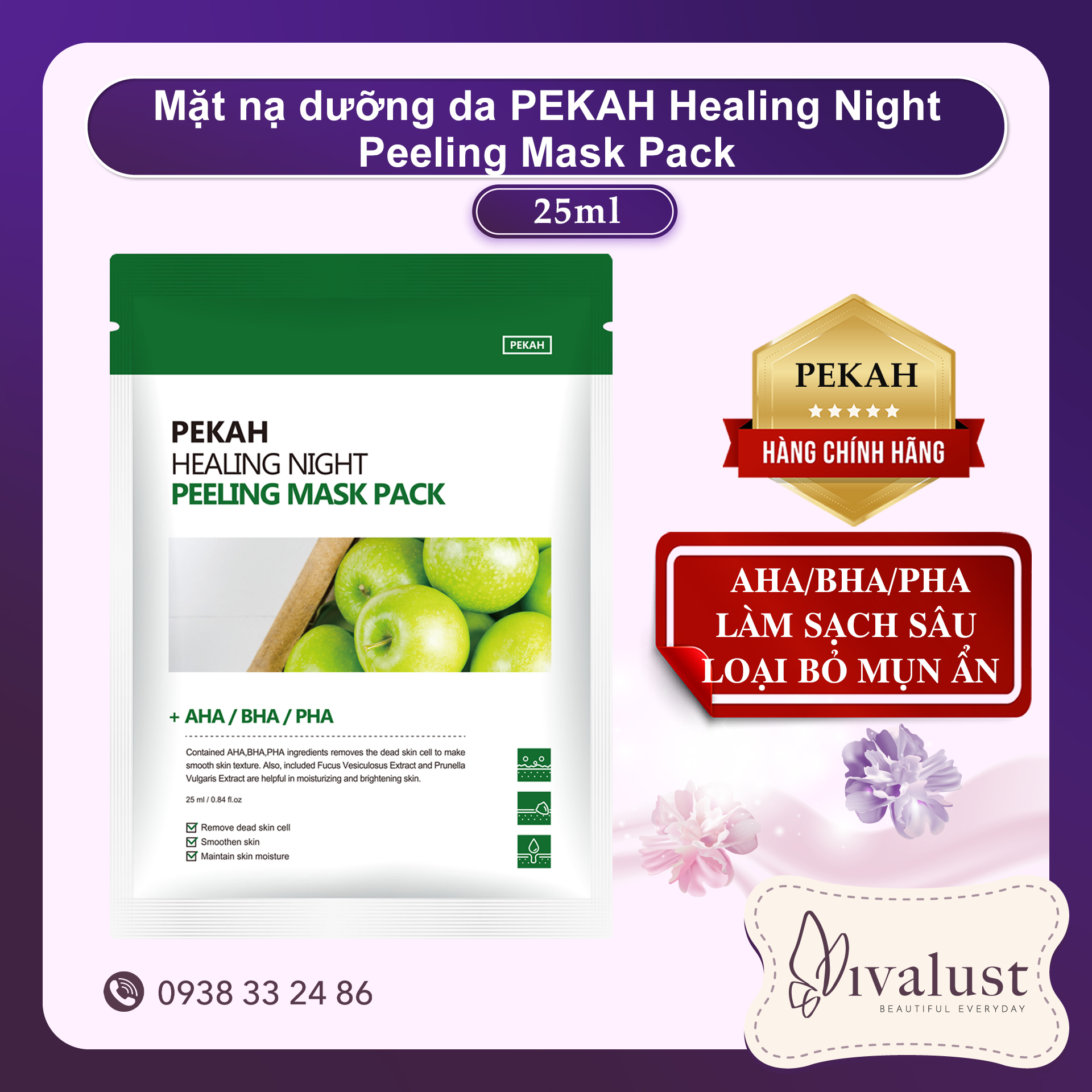 Mặt Nạ Giấy PEKAH Healing Night Peeling Mask Pack 25ml- Chăm Sóc Da Dầu Mụn Ẩn