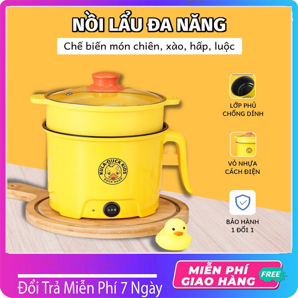 Nồi nấu điện 2 nấc vịt vàng kèm xửng hấp, dung tích 1.8l