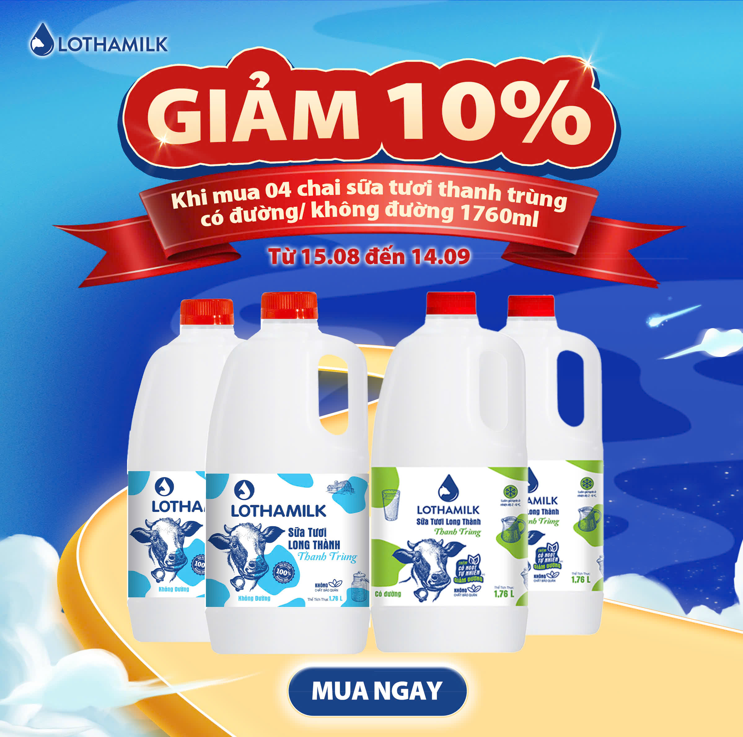 Sữa tươi thanh trùng Lothamilk chai 1760ml