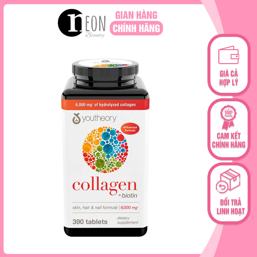 [MẪU MỚI] Viên uống collagen Youtheory Collagen Advanced 390 viên NB27 cung cấp các axit amin cần thiết bổ sung nguồn cung cấp collagen cho cơ thể - NEON BEAUTY