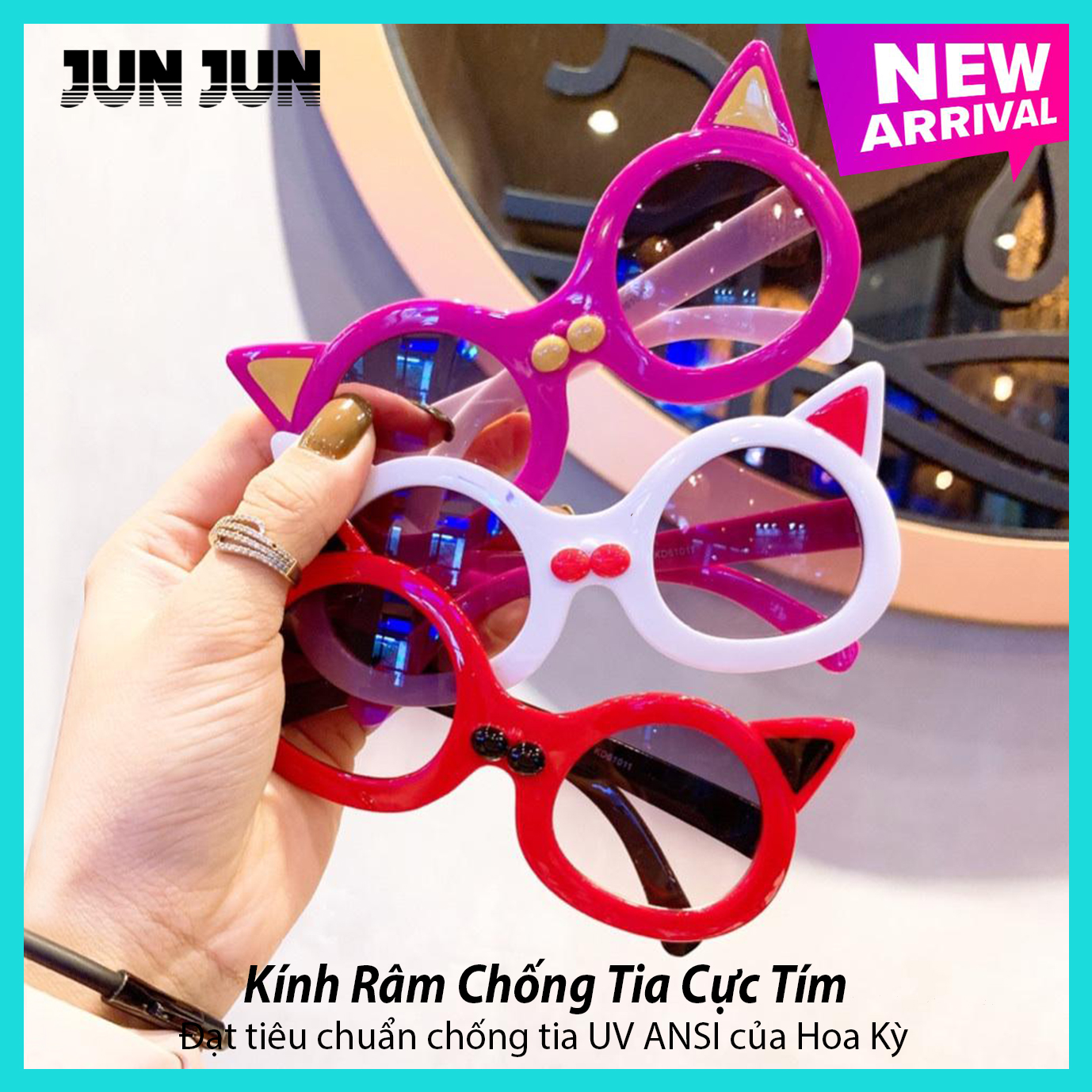 Kính mát cao cấp chống tia UV dành cho bé gái hình mèo siêu dễ thương - Kính râm thời trang cho trẻ từ 2 tới 9 tuổi 61011