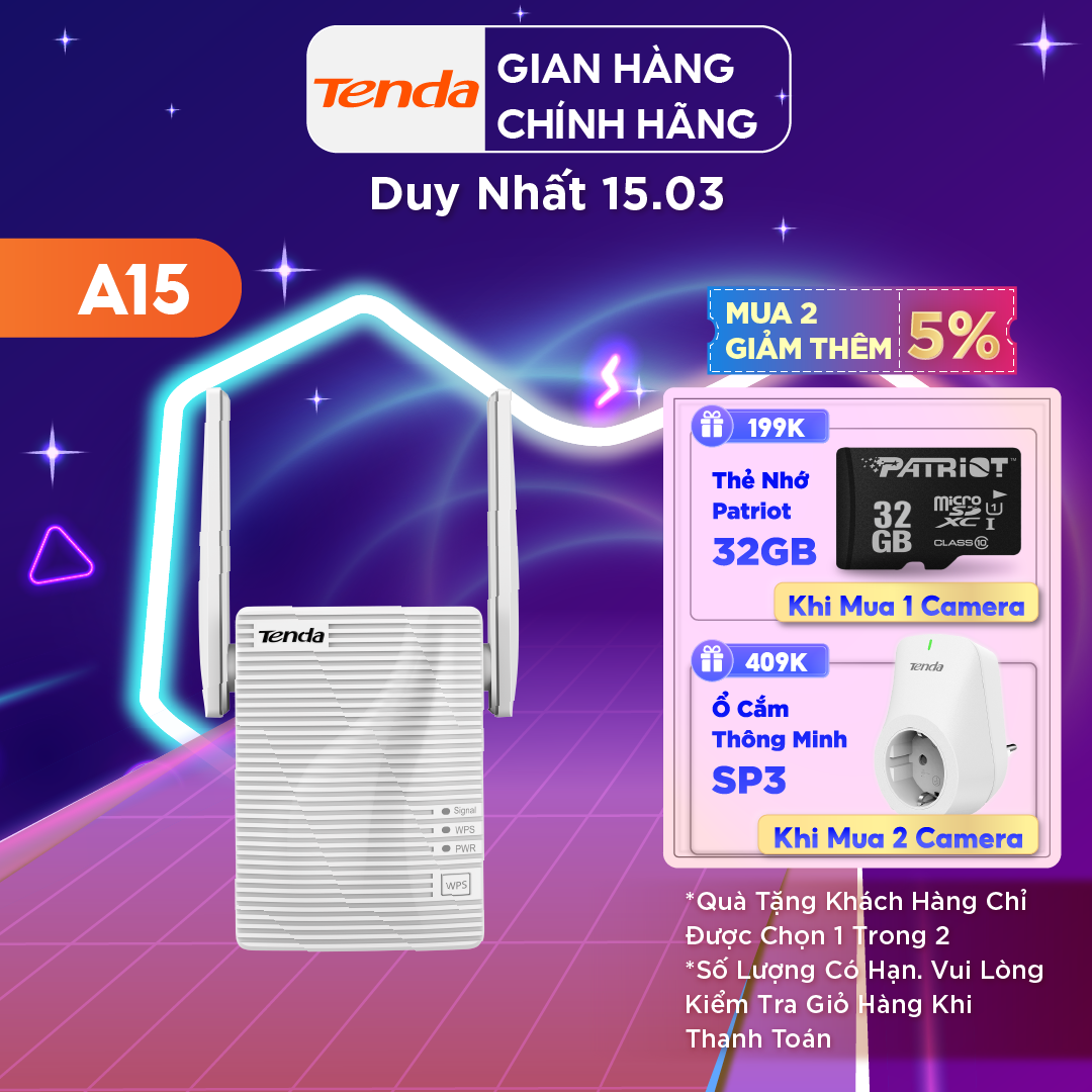 Tenda Bộ kích sóng Wifi 2.4G&5G A15 Chuẩn AC 750Mbps - Hãng phân phối chính thức