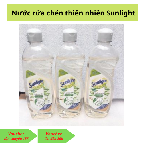 Combo 3 chai Nước rửa chén Sunlight thiên nhiên muối khoáng và lô hội 370gr, bảo vệ da tay (3 chai x 370gr)