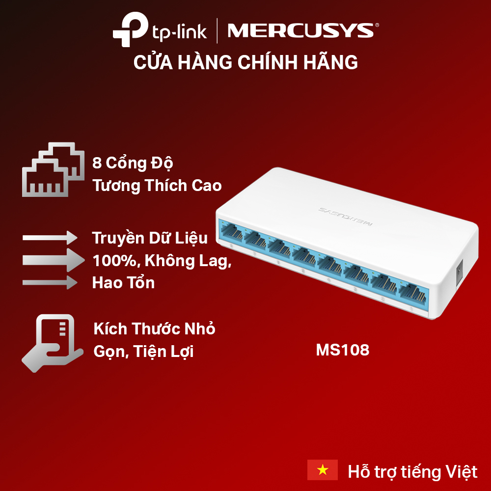 Bộ Chia Tín Hiệu Mercusys MS108 Switch Để Bàn 8 cổng 10/100Mbps