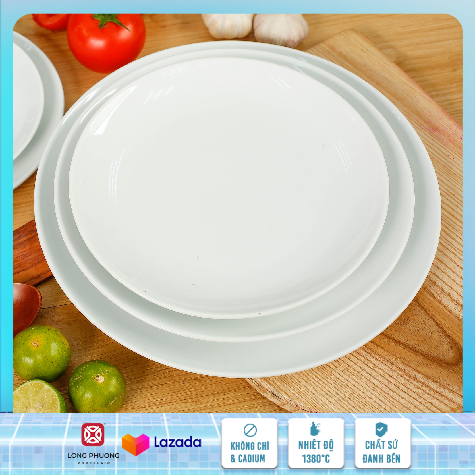 Đĩa khum - đĩa sứ trắng, chén đĩa đẹp, đĩa sứ trang trí bàn ăn cao cấp, chén đĩa đẹp Long Phương