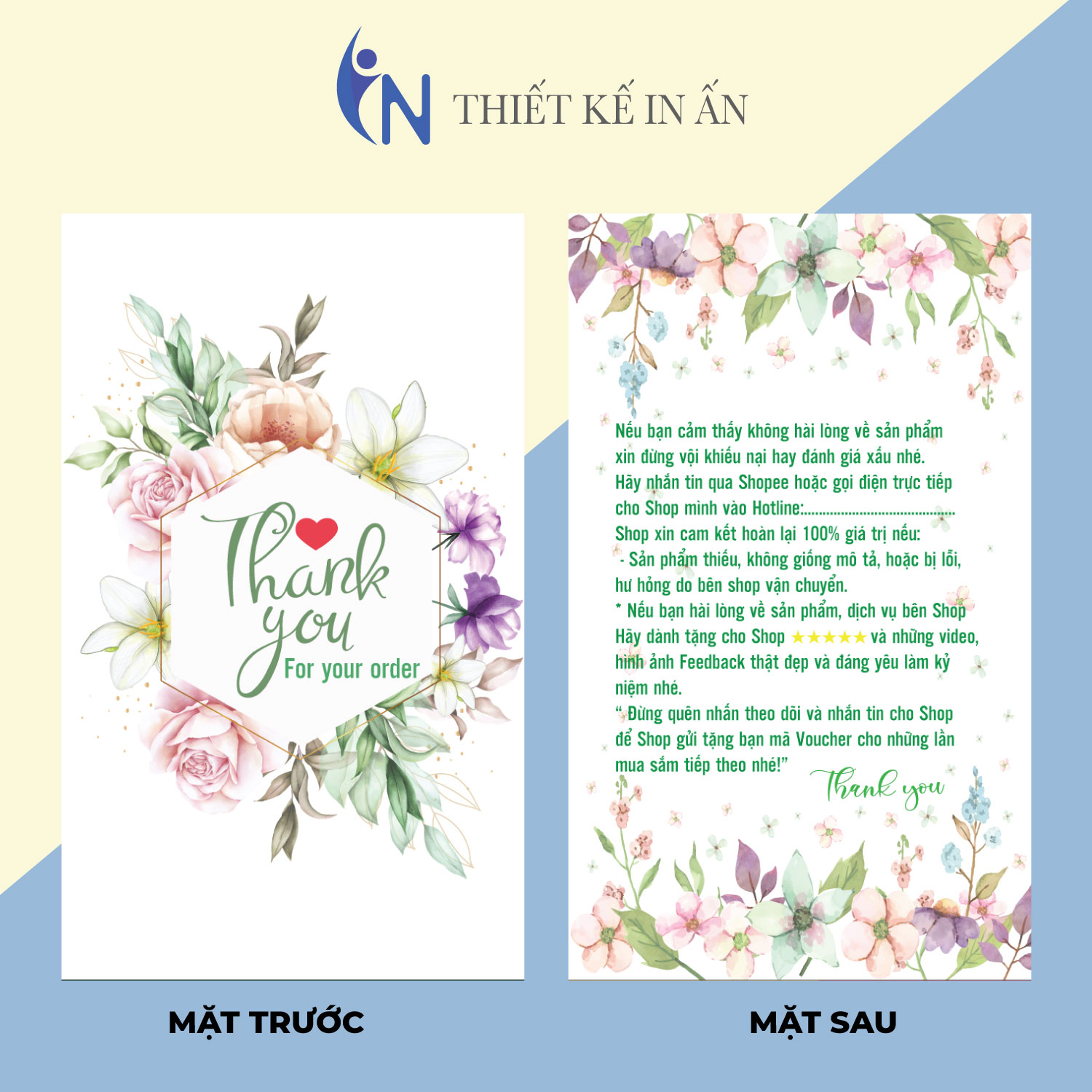 [HCM]Thẻ cảm ơn thiệp cảm ơn  Thank you card cho shop bán hàng online bìa cứng cán màng   - gói 100 thiệp- size 54x9cm mẫu 26