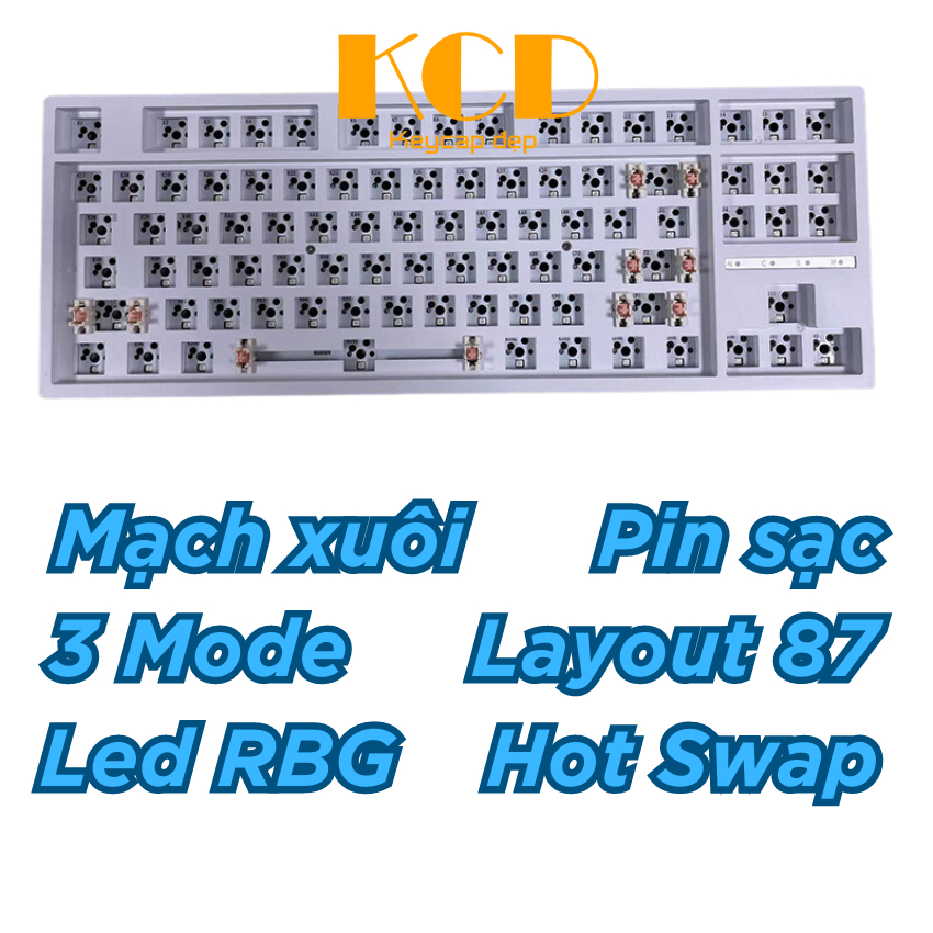 Kit Bàn phím cơ HJ87 mạch xuôi, 3 mode, led RGB, hotsap, pin sạc 1500mAh cực ngon trong phân khúc