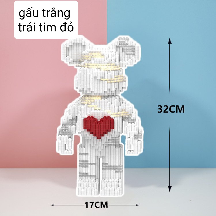 Mô hình gấu trăng trái tim đỏ cao32cm có đèn và ngăn kéo