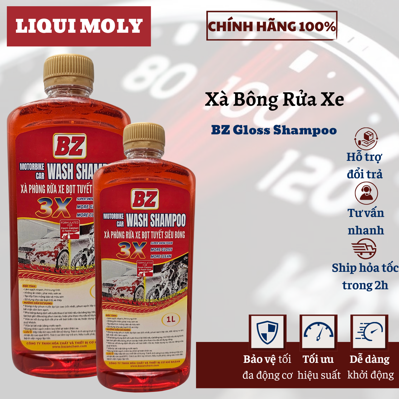 Nước rửa xe,xà bông bz gloss shampoo 1l tặng khăn microfiber