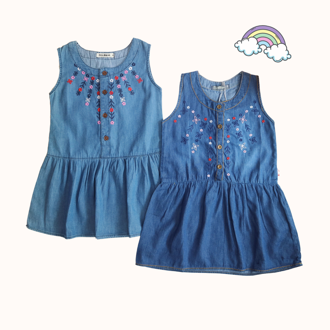 Váy jean bé gái hoa nhí đính cúc dáng xòe silber kids