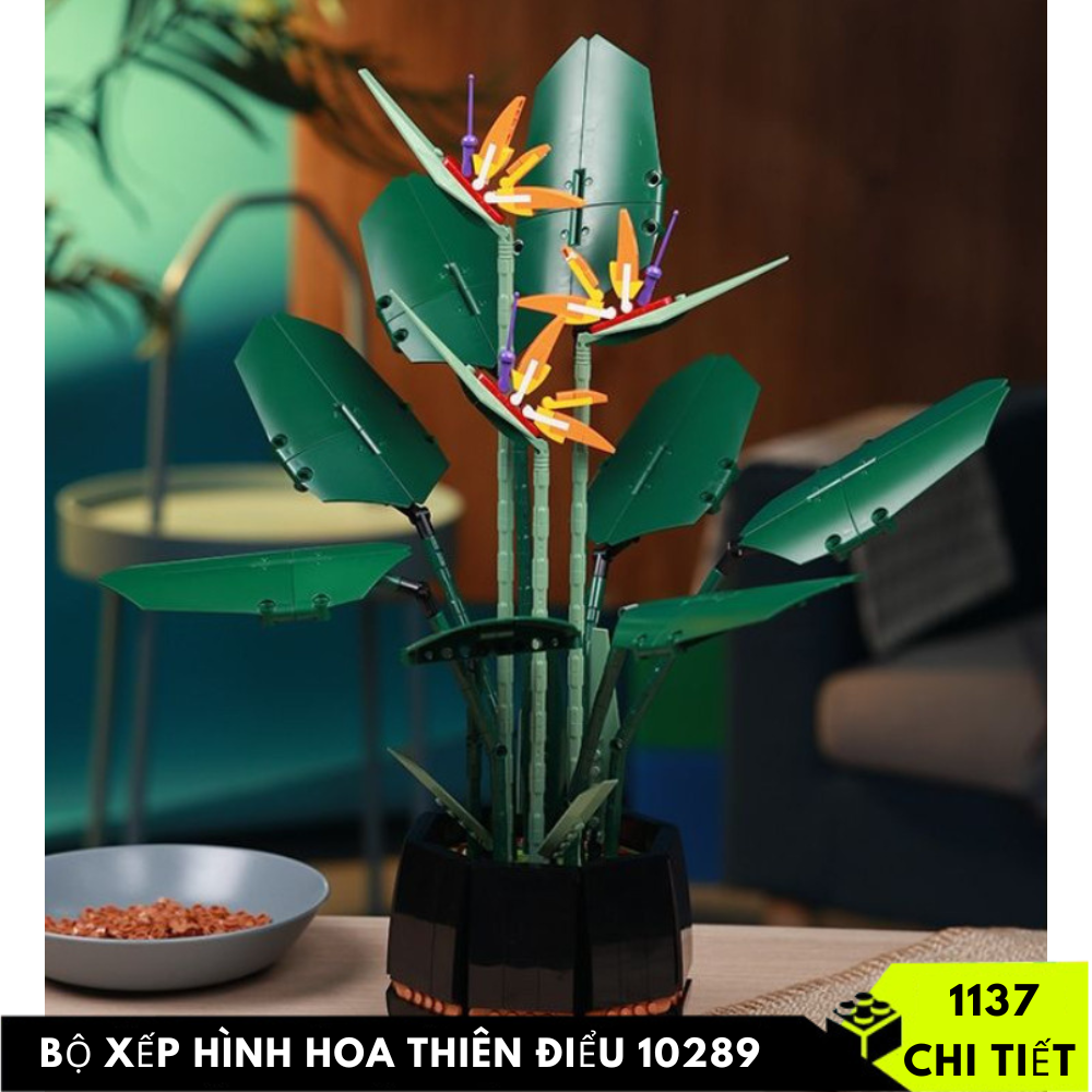Bộ xếp hình chậu hoa, lego hoa thiên điểu 10289 1137 chi tiết có sẵn
