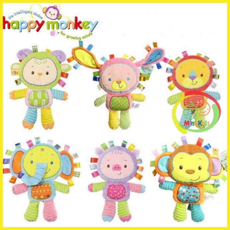 Đồ chơi chút chít thú bông cho bé sơ sinh lục lạc bóp kêu chít chít vải an toàn happy monkey minakids tb01