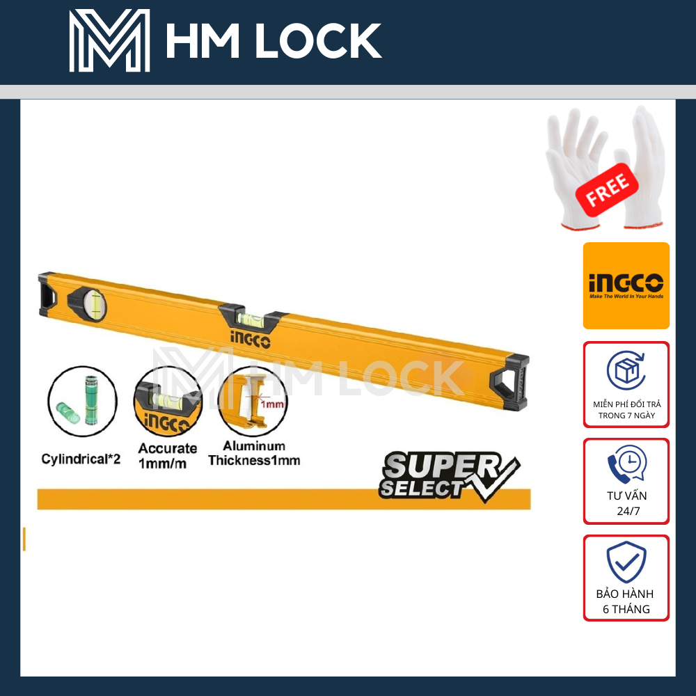 Thước thủy nhôm ingco 40, 60, 100cm - hàng chính hãng - hm lock