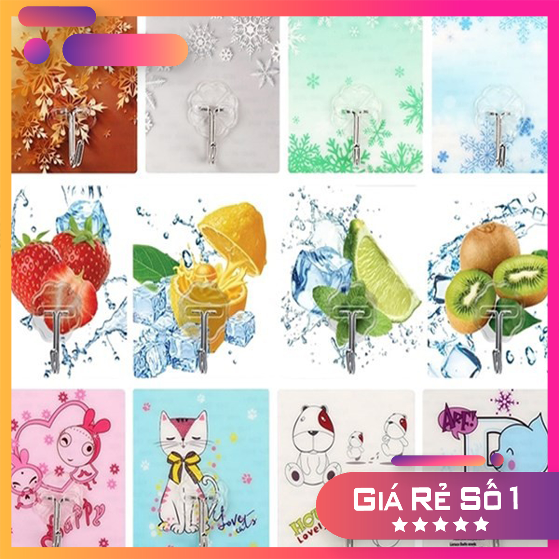 [HCM]Combo 10 MÓC DÁN TƯỜNG HỌA TIẾT 3D  CHỊU LỰC [ mua 5 móc giá chỉ còn 1k ]