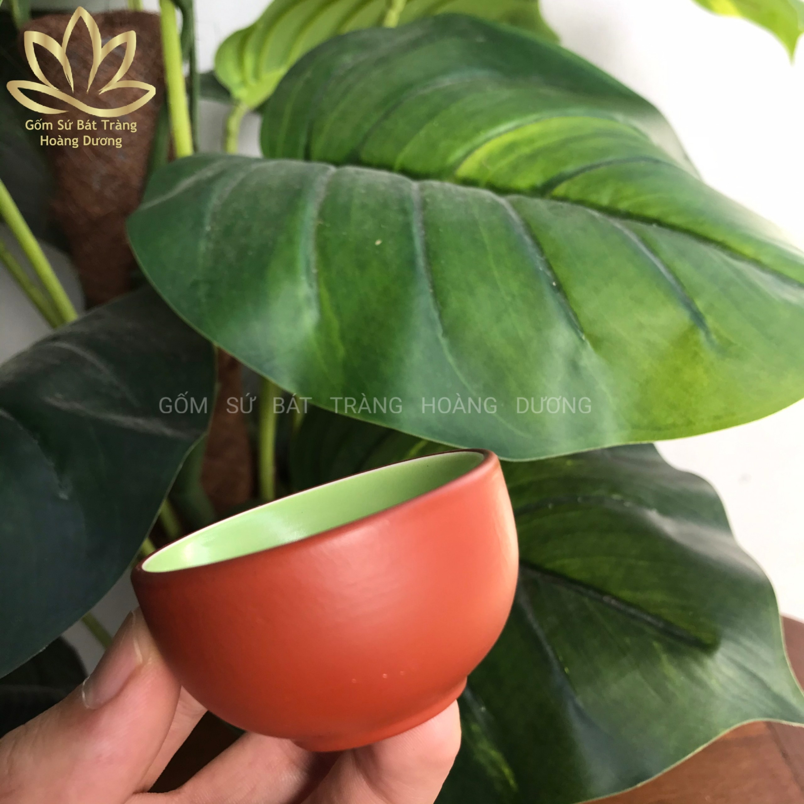 Chén uống trà Bát Tràng đất nung màu đỏ miệng chén 5.5 x cao 3.5 cm