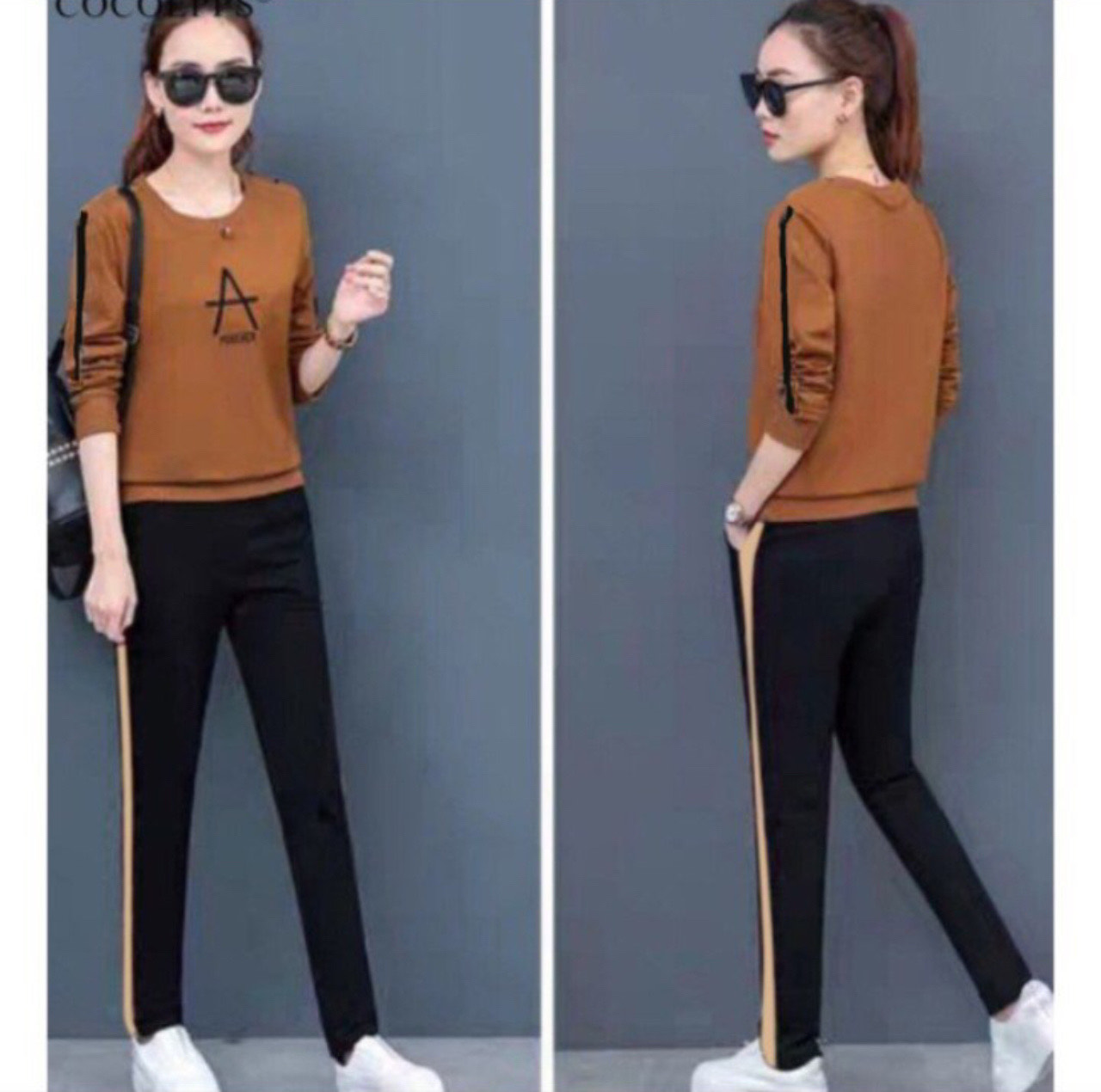 [3 SIZE 45-65KG] SET ĐỒ BỘ THUN THU ĐÔNG TAY DÀI THÊU CHỮ A, GOSS THỜI TRANG