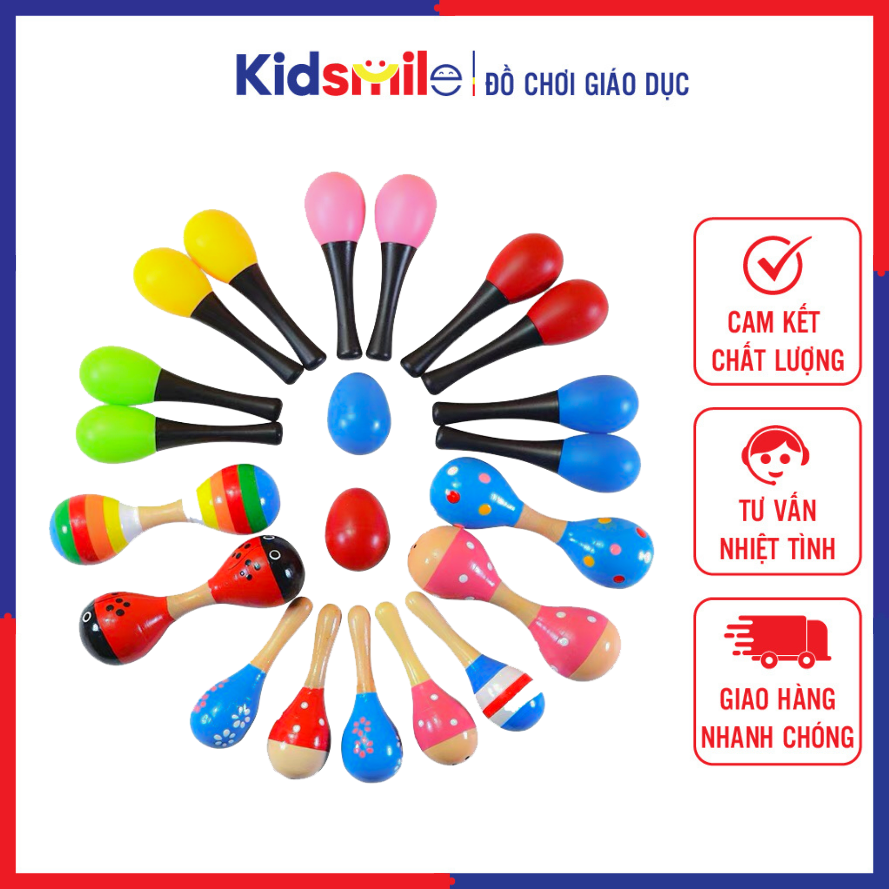 Đồ chơi âm nhạc lục lạc maracas gỗ cao cấp 2 đầu tròn phát triển năng lực cảm thụ âm thanh cho bé từ 0 tuổi trở lên