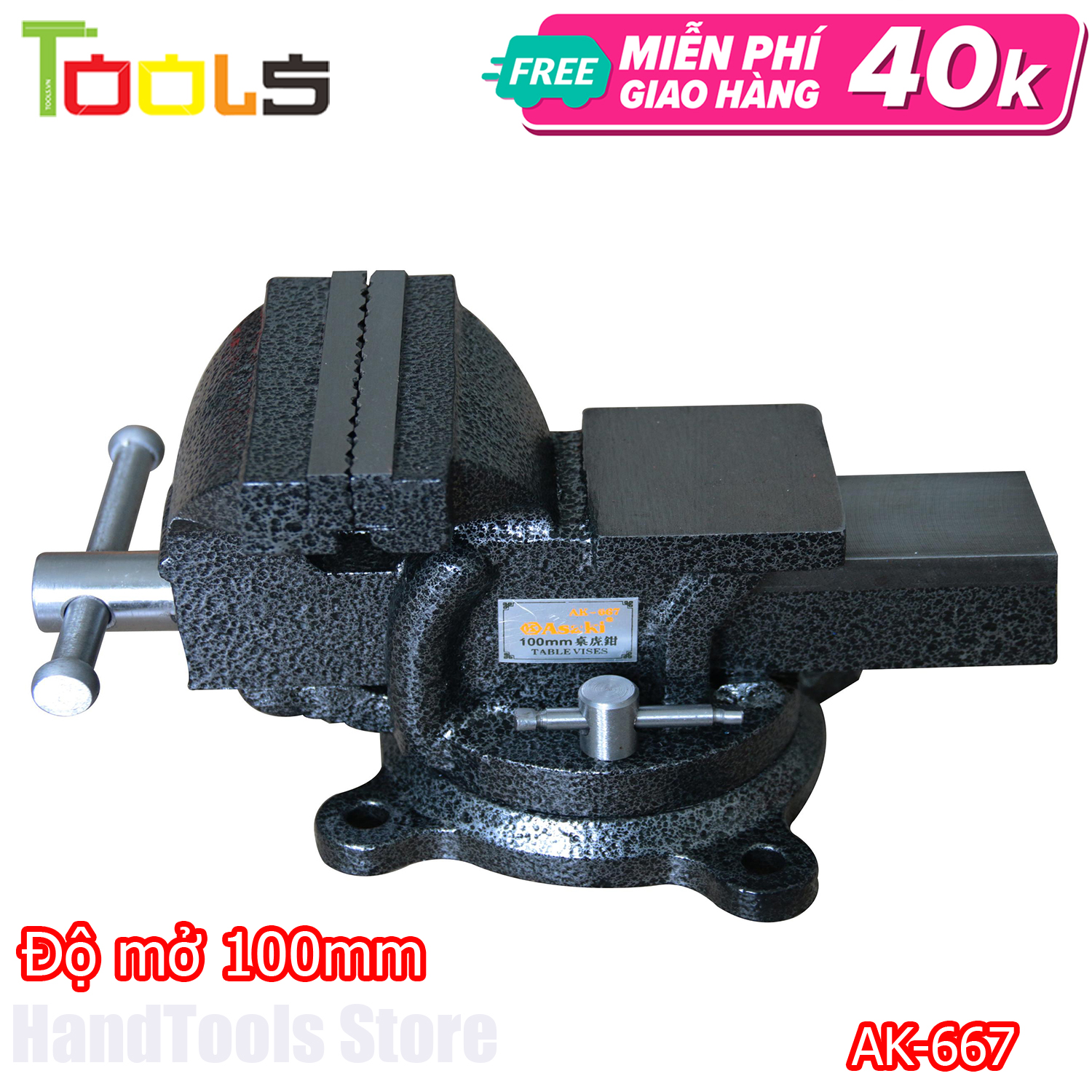 Eto bàn nguội Asaki AK667 4 inch độ mở 100mm - Ê tô 4 inch Asaki - Etô kẹp bàn xoay 360 độ