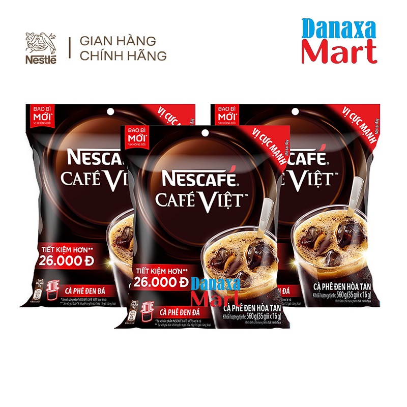 Combo 3 Bịch Cà phê hòa tan NESCAFÉ Café Việt Cà phê đen đá Bịch 35 gói x