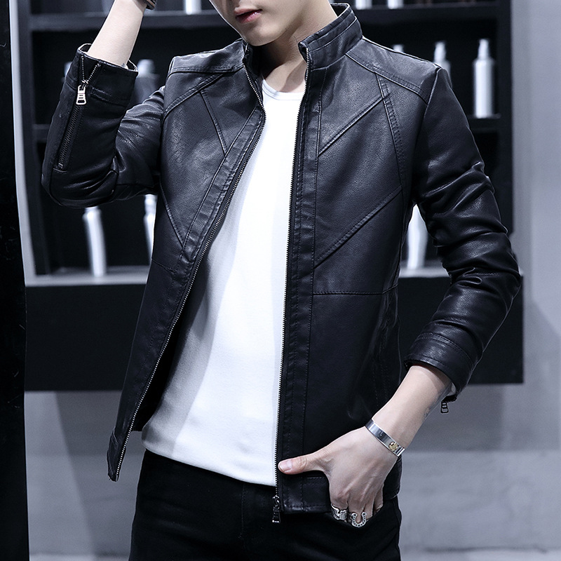 Áo Da Mẫu Mới Mùa Xuân Nam Thể Thao Giản Dị PU Da Mỏng Trơn Màu Đồng Phục Xe Máy Jacket Áo Khoác Nam Thương Hiệu Thời Trang