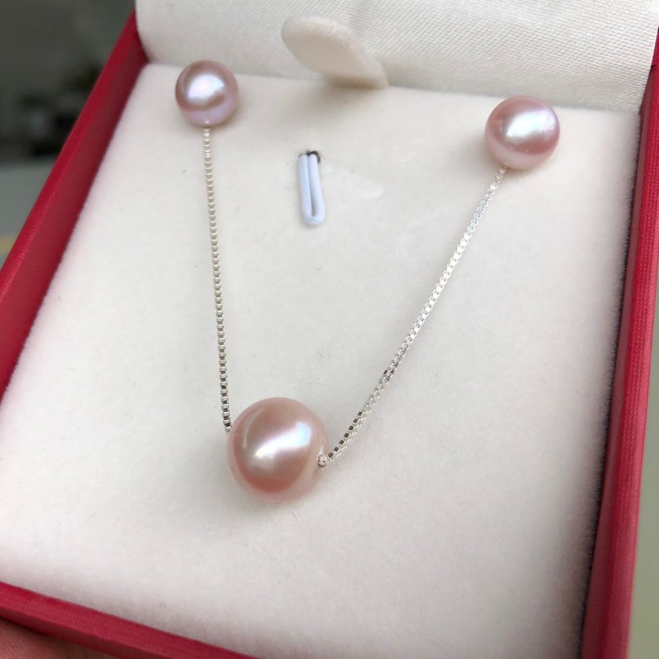 Combo dây chuyền xuyên ngọc và hoa tai ngọc trai cn2