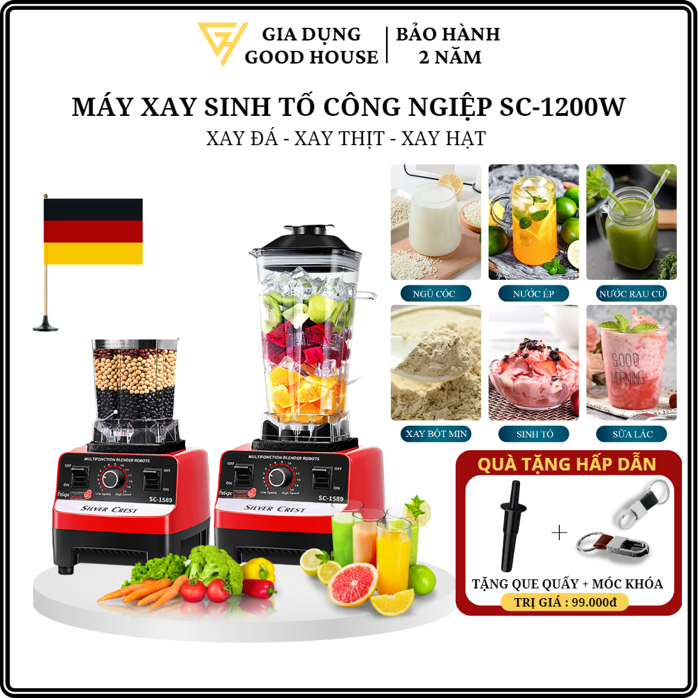 Máy xay sinh tố công nghiệp đa năng công suất lớn 3000W xay sinh tố, xay thịt, xay thực phẩm cứng, xay gia vị, xay đá.