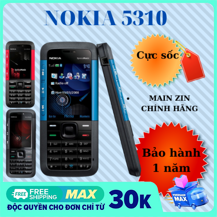 [Miễn phí ship] Điện thoại cổ Nokia 5310 zin giá rẻ pin khủng tặng kèm sim 4G-Bảo hành 1 năm