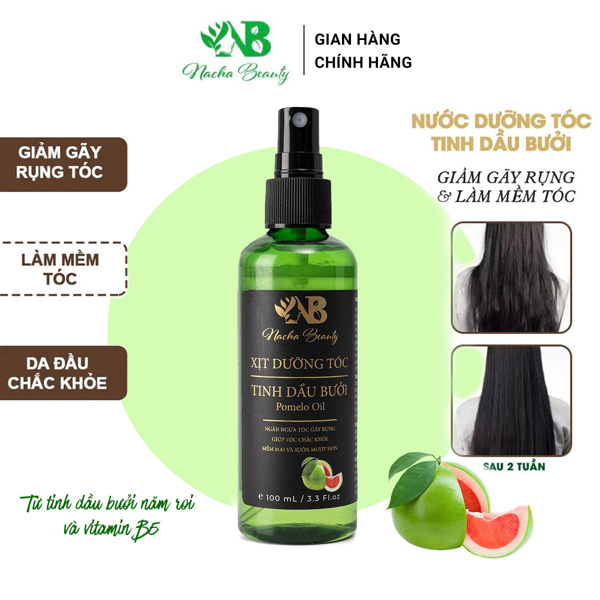 [HCM]Tinh dầu vỏ bưởi Pomelo Nachabeauty 100ml cho NAM có nguy cơ hói tóc