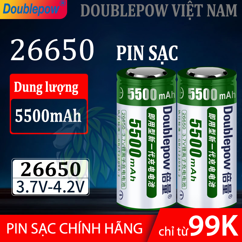 Pin Sạc 26650 Doublepow cho đèn pin siêu sáng, pin thay thế ắc quy, chế pin 2s, 3s, 4s